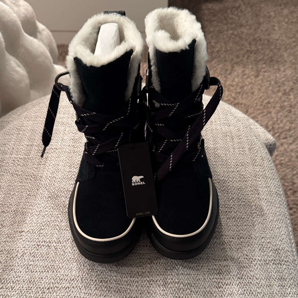 Sorel Black Boots with White Trim